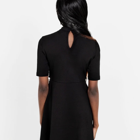 Lita Harness BlackMini Dress Silver Chain Keyhole Back Fit/Flare Removable Chain - Picture 4 of 8